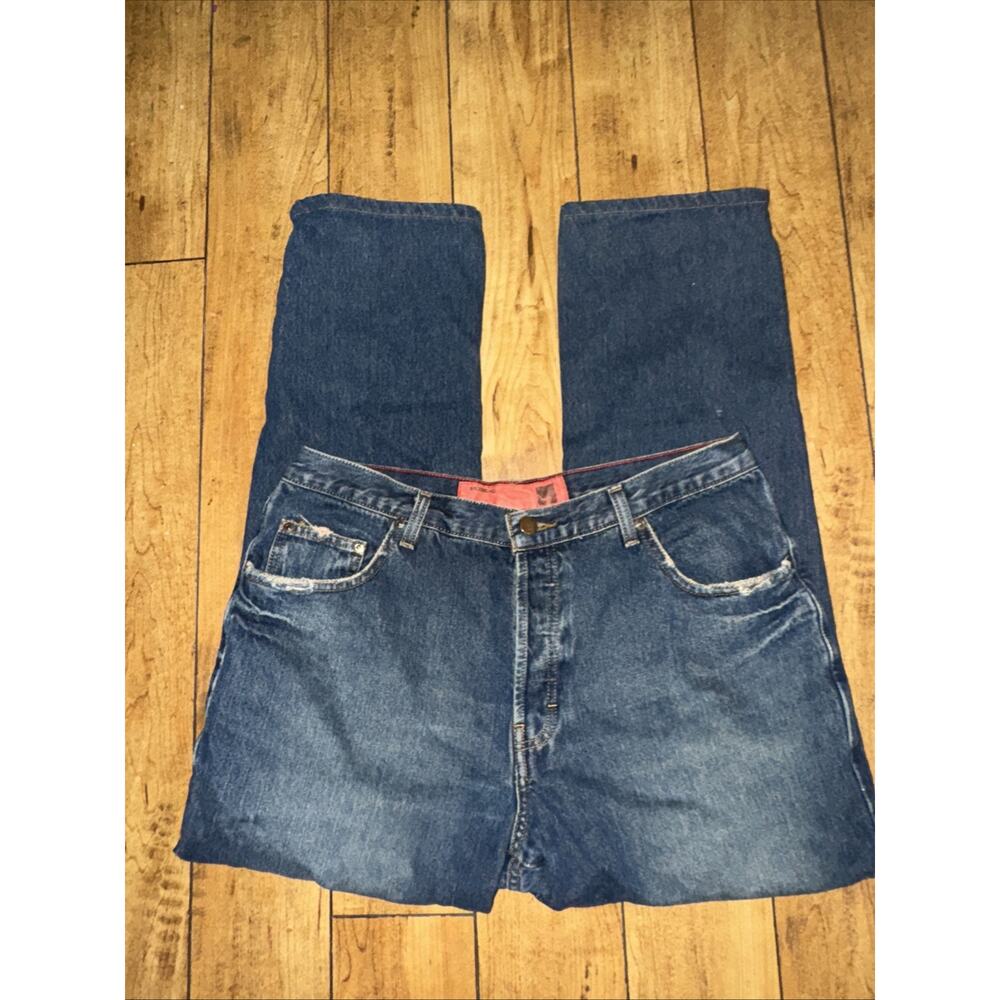 VNTG Mossimo Button Fly Denim Jeans Blue 34x30 Made In Mexico Classic Straight - Picture 4 of 8